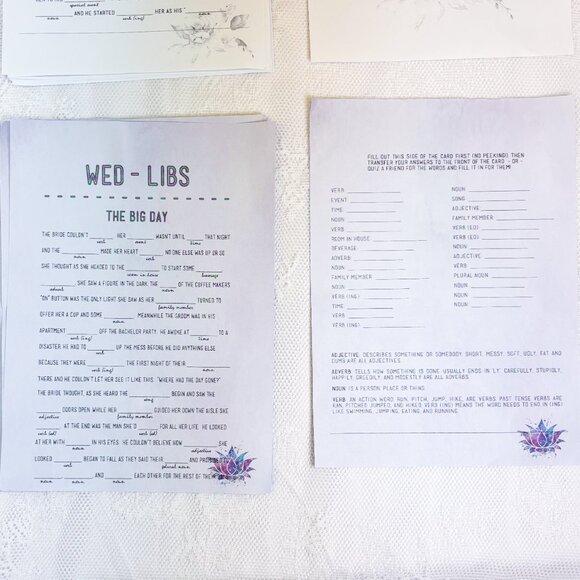 Wedding Guest Table Top MadLibs WEDLIBS Series Fill In The Blank Game Reception - Picture 4 of 7